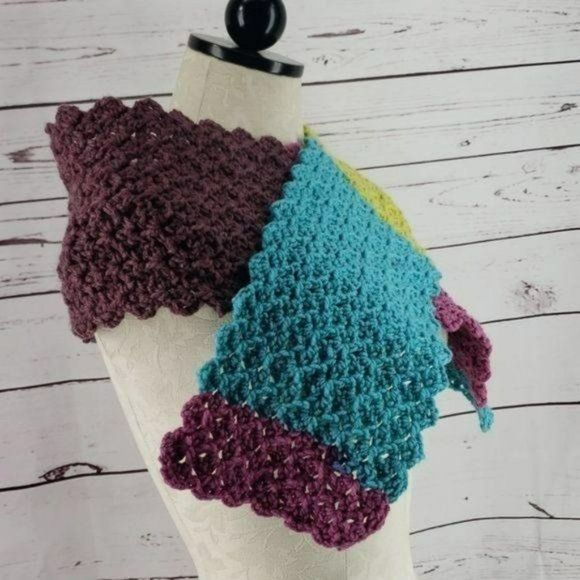 Handmade Kids Girls Block Style Colored Scalloped Edge Scarf Wrap - Picture 2 of 8